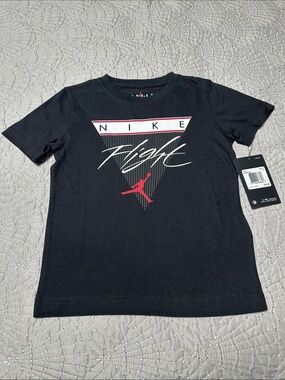 Jordan Nike Black Tee with Red and White Flight Graphic, NWT’s, Size 4